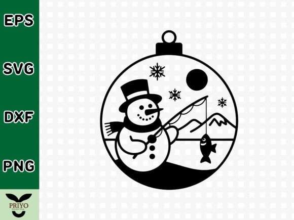 A Snowman Fishing Silhouette for Graphics and Crafts