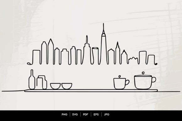 City Skyline Kitchen Line Art for Graphics and Crafts