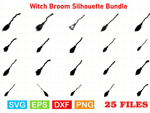 Witch Broom Silhouette Bundle for Crafts & Design Graphics