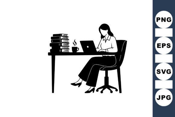 Woman Working Desk Vector Art for Crafts & Graphics